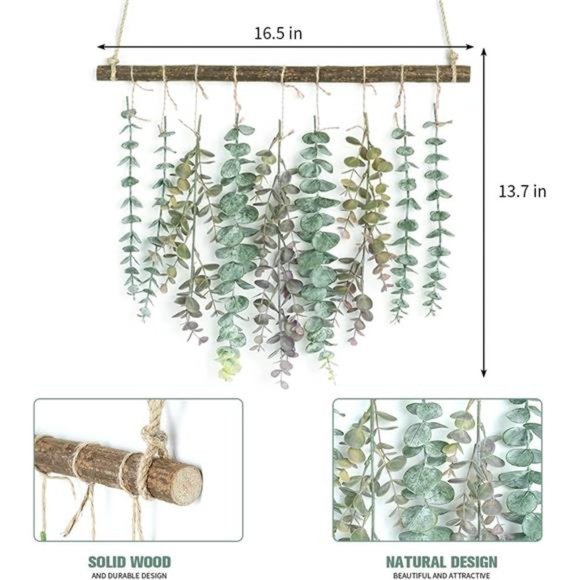 Artificial Eucalyptus Greenery Hanging Wall Decor Vines Plants with Wooden Stick - Picture 7 of 7